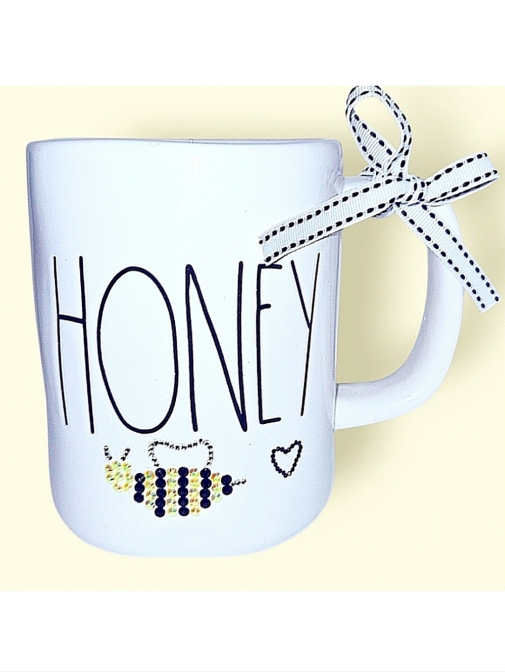 Handmade Rae Dunn "HONEY" Gift Mug with Crystals and Bow